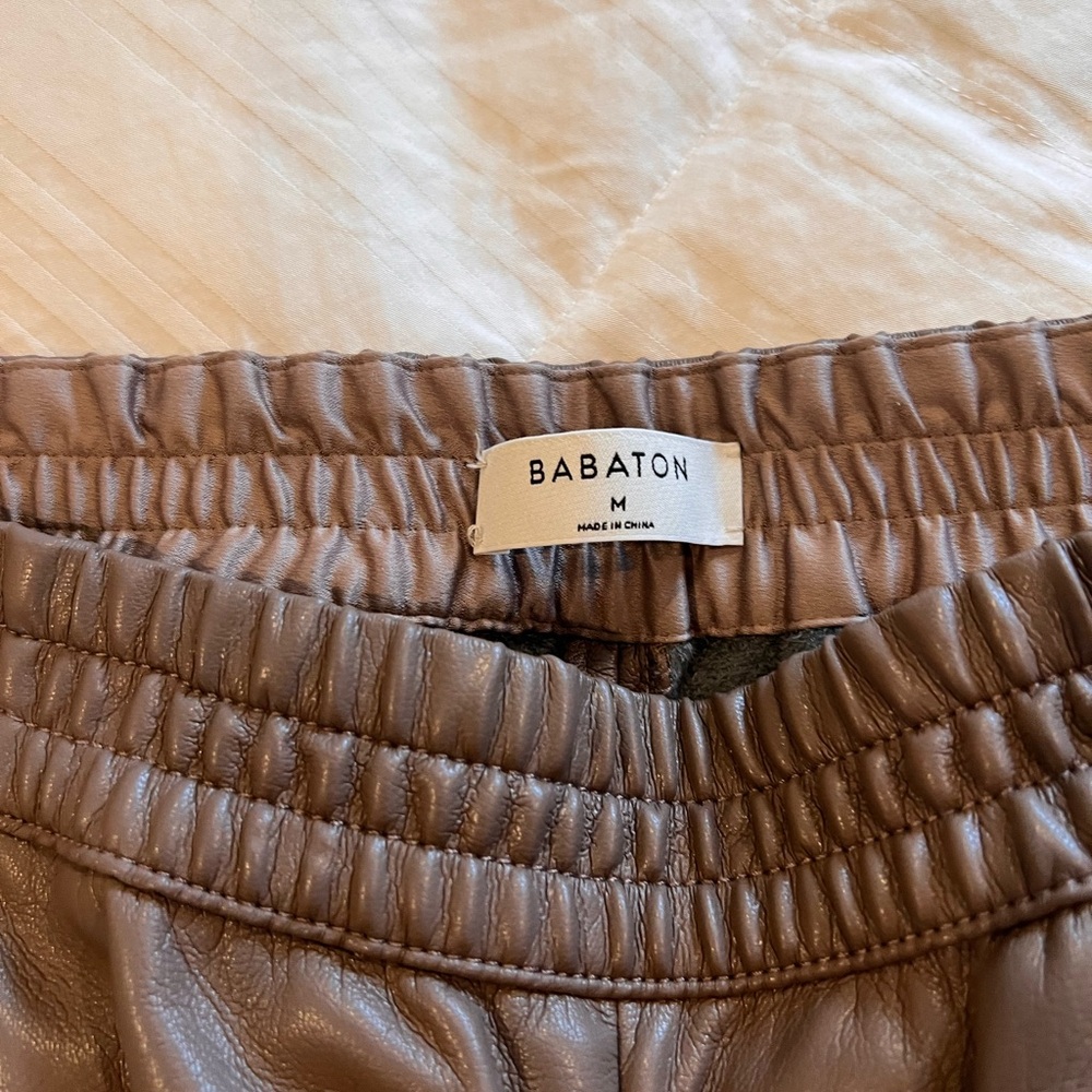 Babaton Beige Leather Trousers